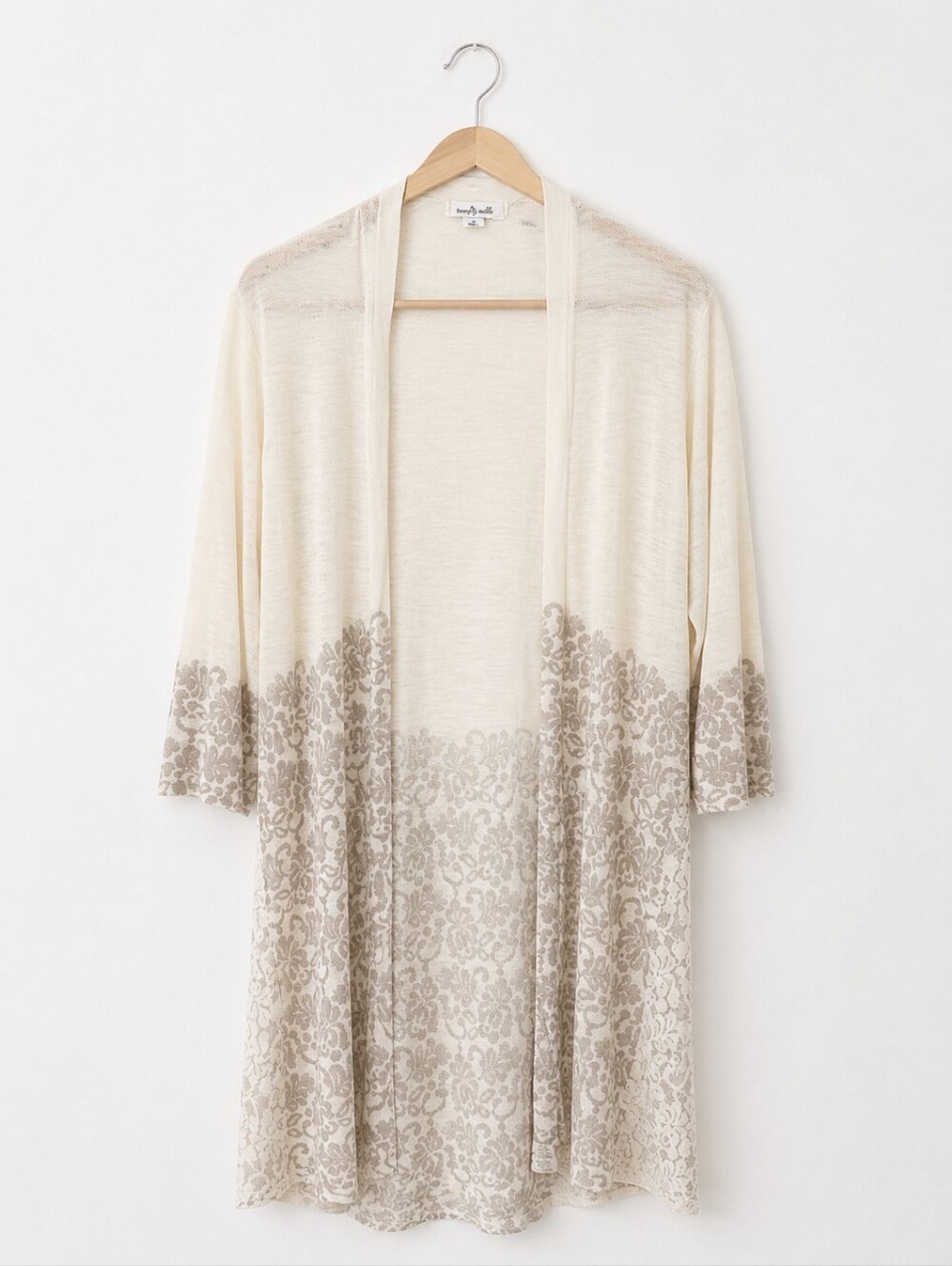 Simply Noelle Cream & Beige Lace Floral Damask Open Duster Cardigan
